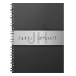 Your Name &amp; Monogram | Grays &amp; Faux Silver Look Notebook