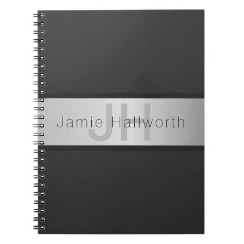 Your Name  Monogram  Grays  Faux Silver Look Notebook