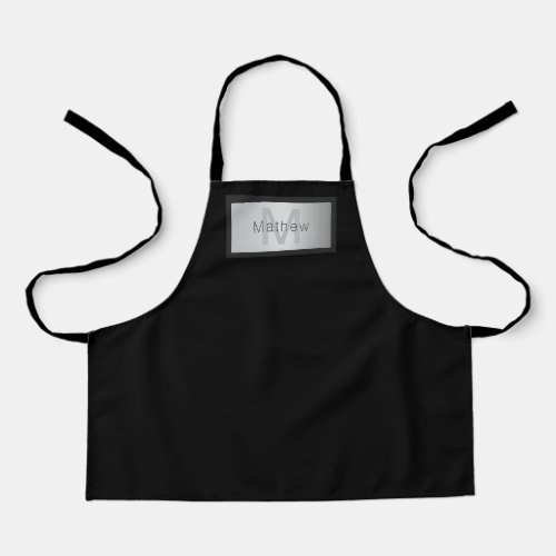 Your Name  Monogram  Greys Black  Faux Silver Apron