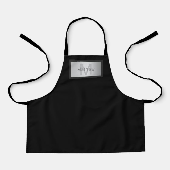 Your Name & Monogram | Greys Black & Faux Silver Apron (Front)