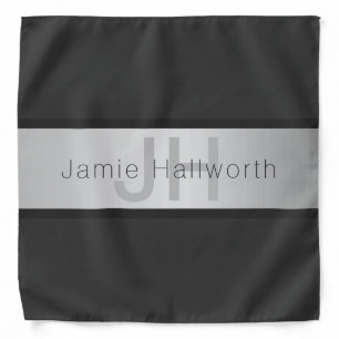 Your Name & Monogram Greys & Faux Silver Look Bandana