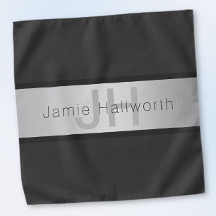 Your Name & Monogram Greys & Faux Silver Look Bandana