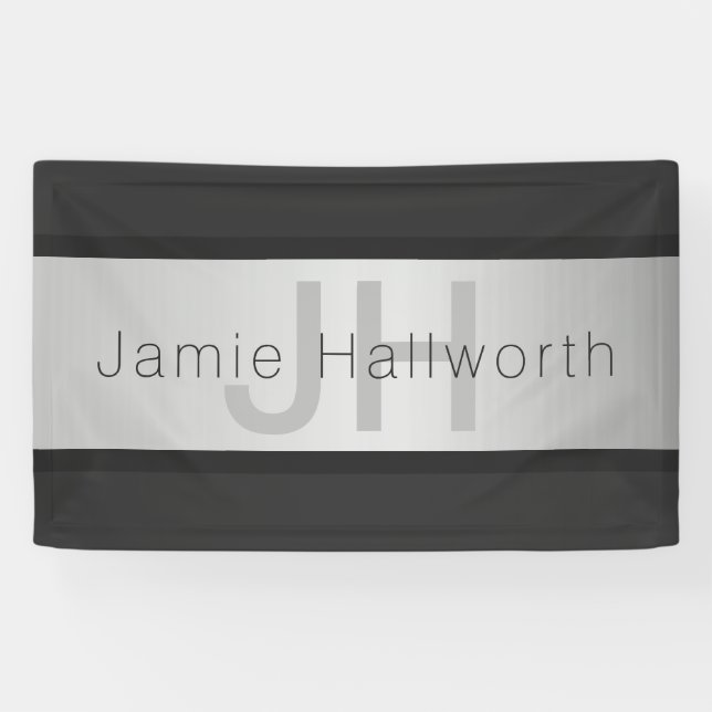 Your Name & Monogram | Greys & Faux Silver Look Banner (Horizontal)