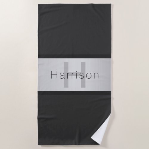Your Name  Monogram  Greys  Faux Silver Look Beach Towel