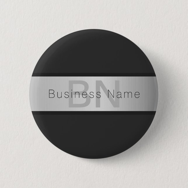 Your Name & Monogram | Greys & Faux Silver Look Button (Front)