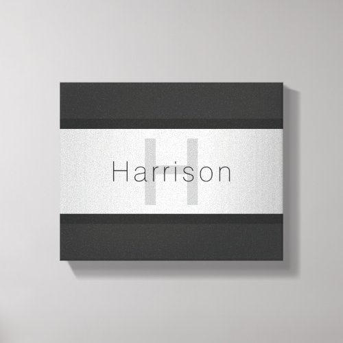Your Name  Monogram  Greys  Faux Silver Look Canvas Print