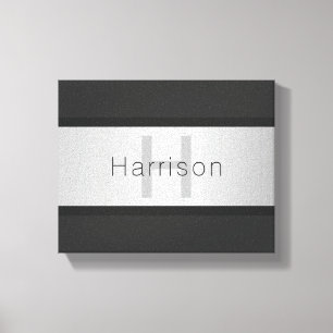 Your Name & Monogram Greys & Faux Silver Look Canvas Print