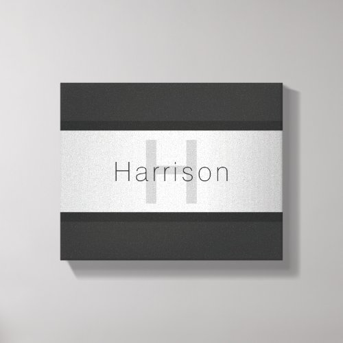 Your Name  Monogram  Greys  Faux Silver Look Canvas Print