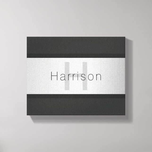 Your Name & Monogram | Greys & Faux Silver Look Canvas Print (Front)
