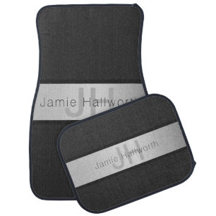 Your Name & Monogram Greys & Faux Silver Look Car Floor Mat