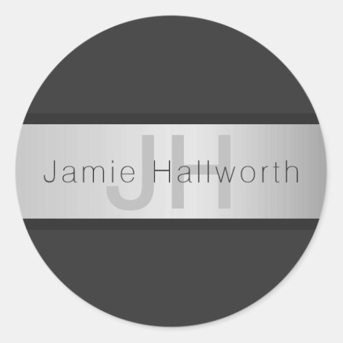 Your Name  Monogram  Greys  Faux Silver Look Classic Round Sticker