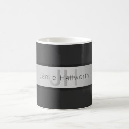 Your Name &amp; Monogram | Greys &amp; Faux Silver Look Coffee Mug