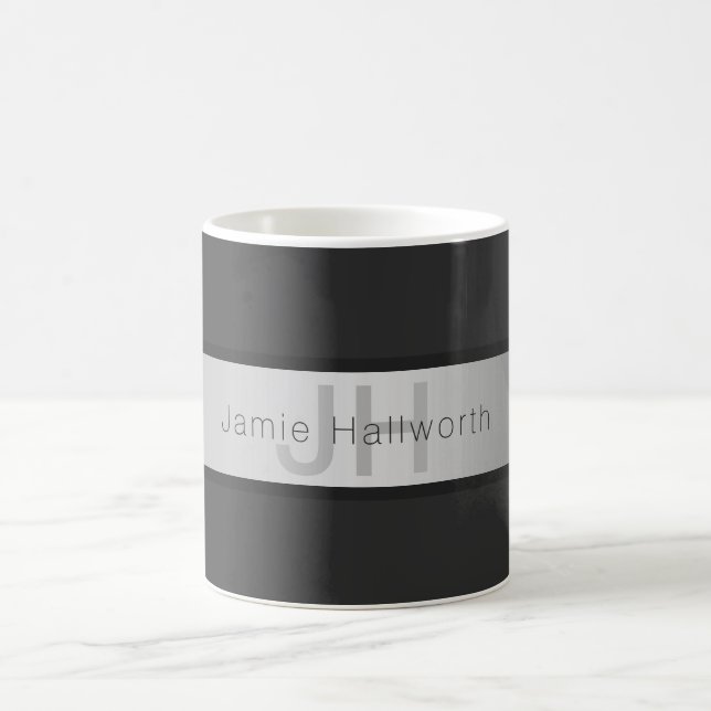 Your Name & Monogram | Greys & Faux Silver Look Coffee Mug (Center)