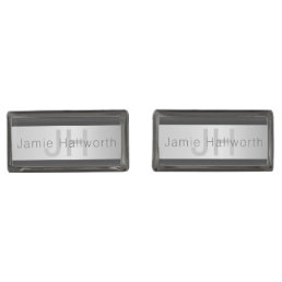 Your Name &amp; Monogram | Greys &amp; Faux Silver Look Cufflinks