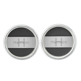 Your Name &amp; Monogram | Greys &amp; Faux Silver Look Cufflinks