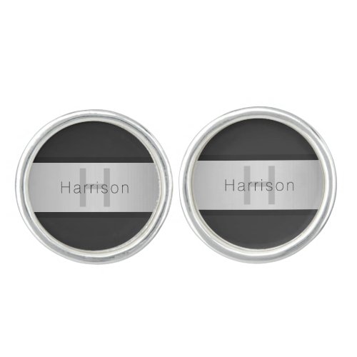 Your Name  Monogram  Greys  Faux Silver Look Cufflinks