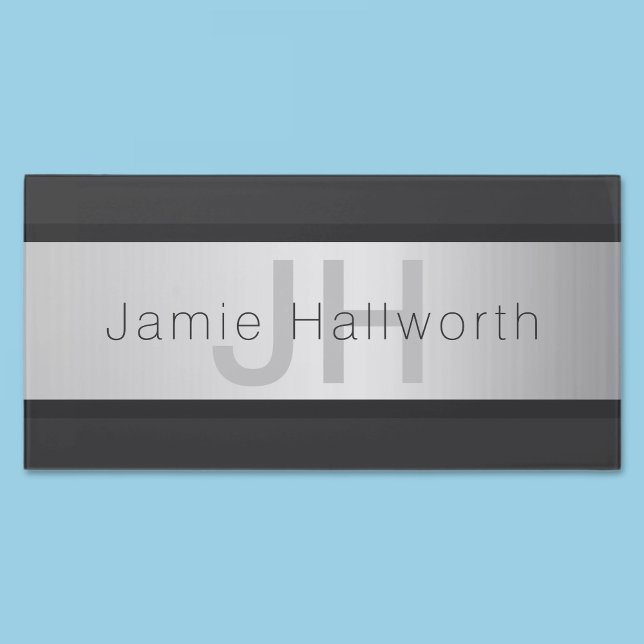 Your Name & Monogram | Greys & Faux Silver Look Door Sign (Creator Uploaded)