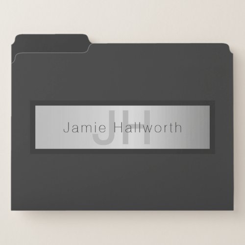 Your Name  Monogram  Greys  Faux Silver Look File Folder