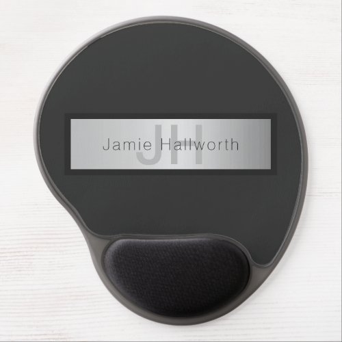 Your Name  Monogram  Greys  Faux Silver Look Gel Mouse Pad