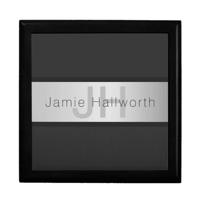 Your Name & Monogram | Greys & Faux Silver Look Gift Box (Front)