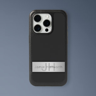 Your Name & Monogram Greys & Faux Silver Look iPhone 15 Pro Case
