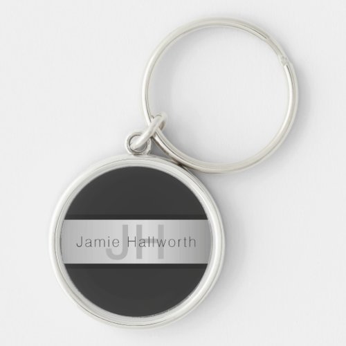 Your Name  Monogram  Greys  Faux Silver Look Keychain
