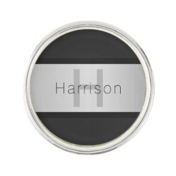 Your Name &amp; Monogram | Greys &amp; Faux Silver Look Lapel Pin