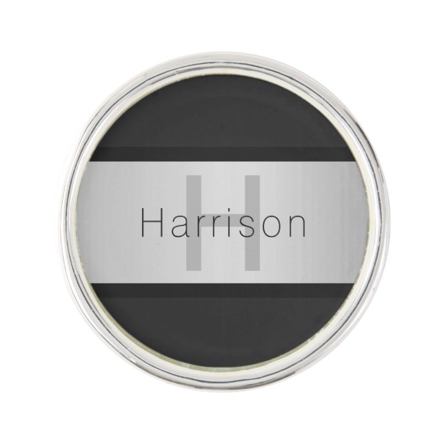 Your Name & Monogram | Greys & Faux Silver Look Lapel Pin (Front)