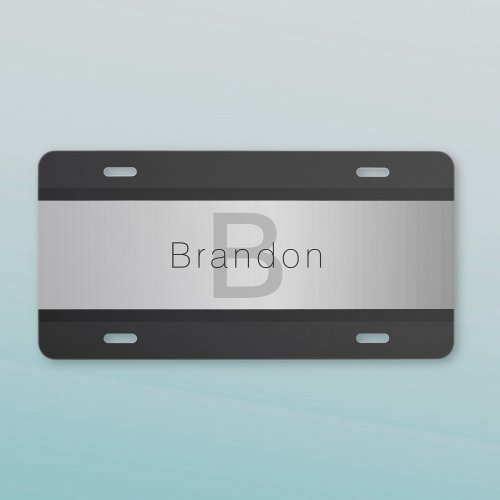 Your Name  Monogram  Greys  Faux Silver Look License Plate