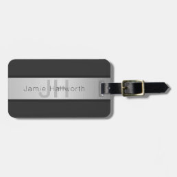Your Name &amp; Monogram | Greys &amp; Faux Silver Look Luggage Tag