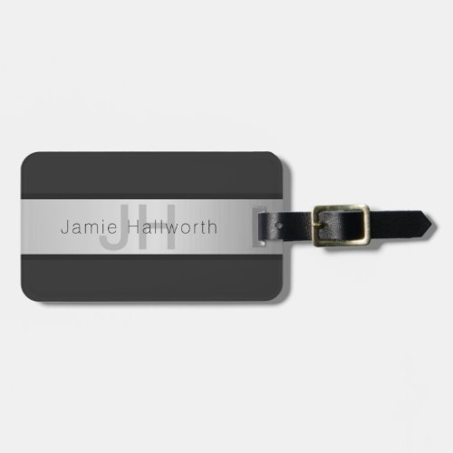 Your Name  Monogram  Greys  Faux Silver Look Luggage Tag