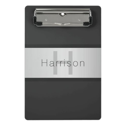 Your Name  Monogram  Greys  Faux Silver Look Mini Clipboard