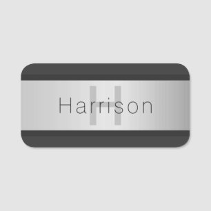 Your Name & Monogram Greys & Faux Silver Look Name Tag