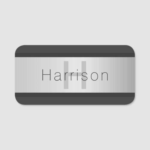 Your Name  Monogram  Greys  Faux Silver Look Name Tag