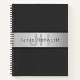 Your Name &amp; Monogram | Greys &amp; Faux Silver Look Notebook