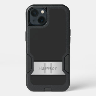 Your Name & Monogram   Greys & Faux Silver Look iPhone 13 Case