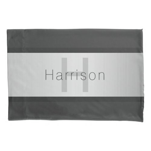 Your Name  Monogram  Greys  Faux Silver Look Pillow Case