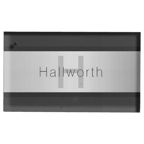 Your Name  Monogram  Greys  Faux Silver Look Place Card Holder
