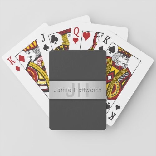 Your Name  Monogram  Greys  Faux Silver Look Playing Cards