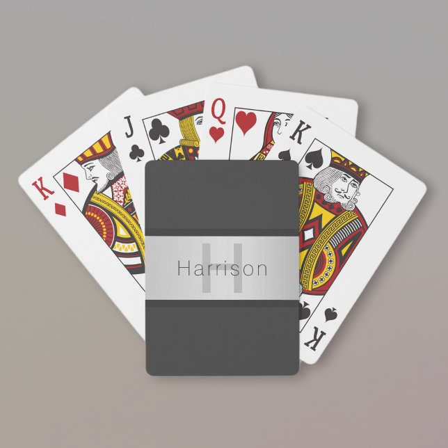 Your Name & Monogram | Greys & Faux Silver Look Poker Cards (Creator Uploaded)