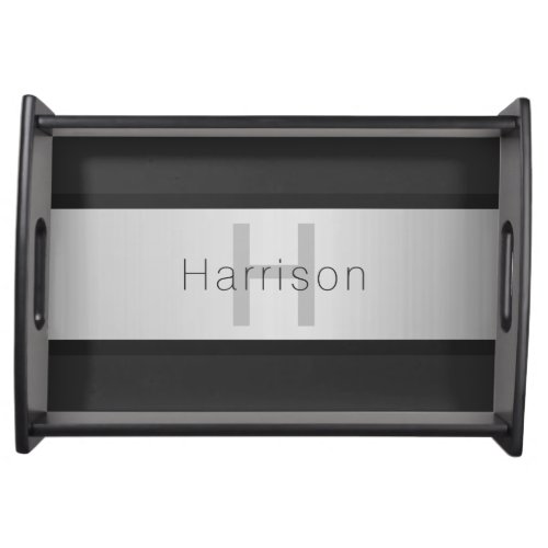 Your Name  Monogram  Greys  Faux Silver Look Serving Tray