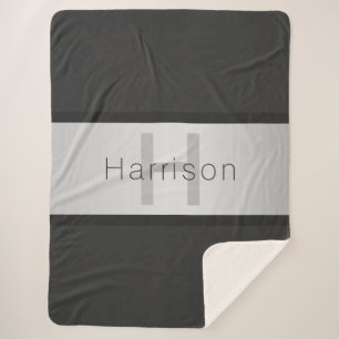 Your Name & Monogram Greys & Faux Silver Look Sherpa Blanket