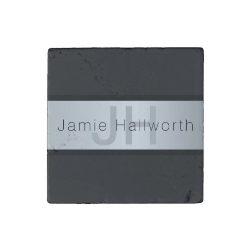 Your Name  Monogram  Greys  Faux Silver Look Stone Magnet