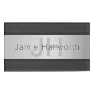 Your Name & Monogram   Greys & Faux Silver Look Tag