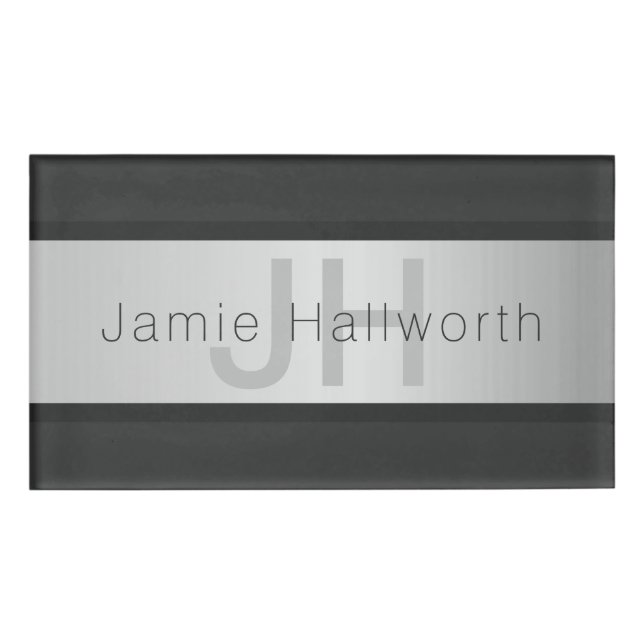 Your Name & Monogram | Greys & Faux Silver Look Tag (Front)