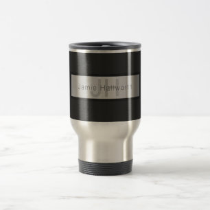 Your Name & Monogram Greys & Faux Silver Look Travel Mug
