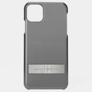 Your Name & Monogram   Greys & Faux Silver Look iPhone 11 Pro Max Case