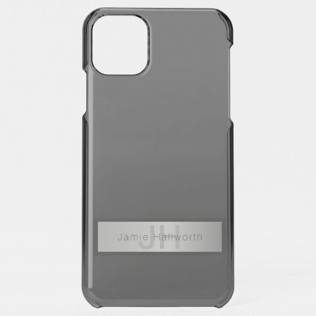 Your Name & Monogram | Greys & Faux Silver Look Uncommon iPhone Case (Back)