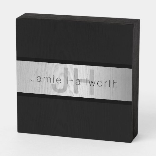 Your Name  Monogram  Greys  Faux Silver Look Wooden Box Sign