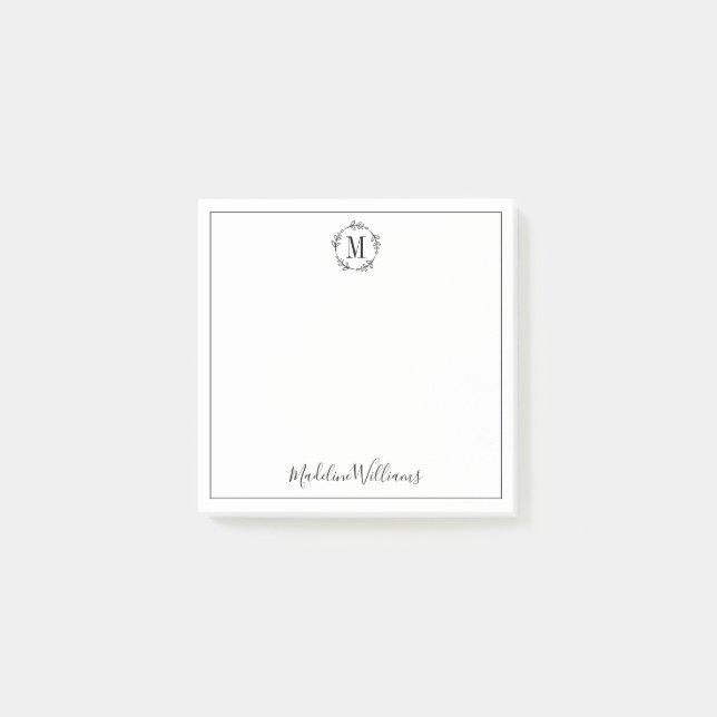 Your Name & Monogram Wreath Post-it Notes (Front)